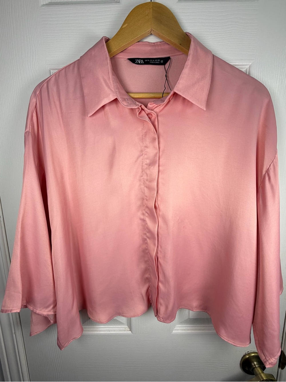 ZARA Blush Pink Button-Down Shirt Women's XL Relaxed Fit Quiet Luxury Coastal